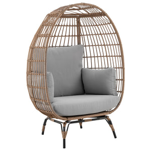 English Elm Spezia Freestanding Egg Chair with Removable Waterproof Cushions, Steel Rattan Frame for Indoors Outdoors Cream+Grey B365P397661