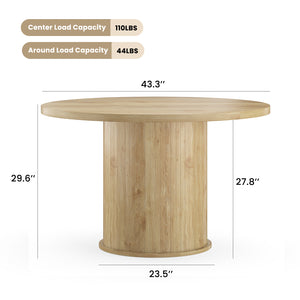 English Elm 43" Round Wood Dining Table with Geometric Metal Base Seats 4 Space Saving Modern Natural T3623P433910