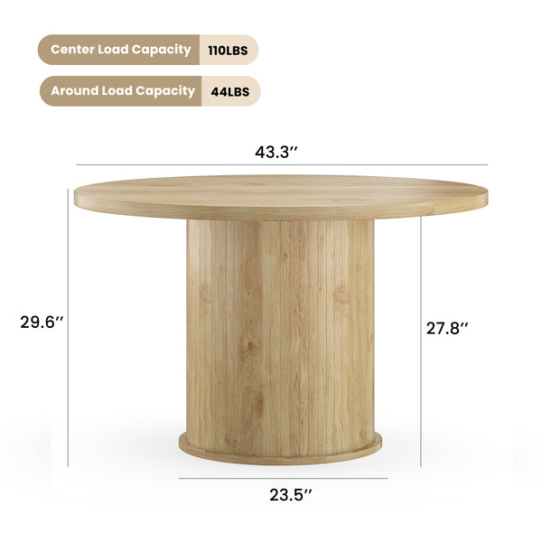 English Elm 43" Round Wood Dining Table with Geometric Metal Base Seats 4 Space Saving Modern Natural T3623P433910
