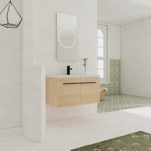 English Elm Levistar 36 Inch Oak Bathroom Vanity With Resin Sink – Stylish Storage & Easy Maintenance Cabinet Set W1972P165045