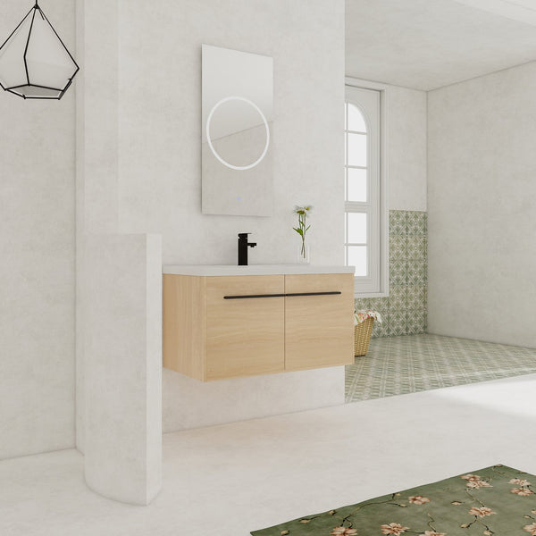 English Elm Levistar 36 Inch Oak Bathroom Vanity With Resin Sink – Stylish Storage & Easy Maintenance Cabinet Set W1972P165045