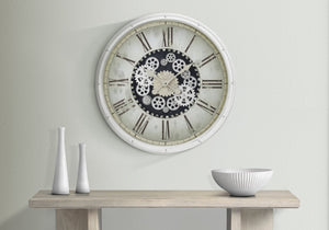 English Elm Clocks, 30" Oversized Round Wall Clock With Exposed Gear Mechanism - Modern Vintage Design In White B2710P287137
