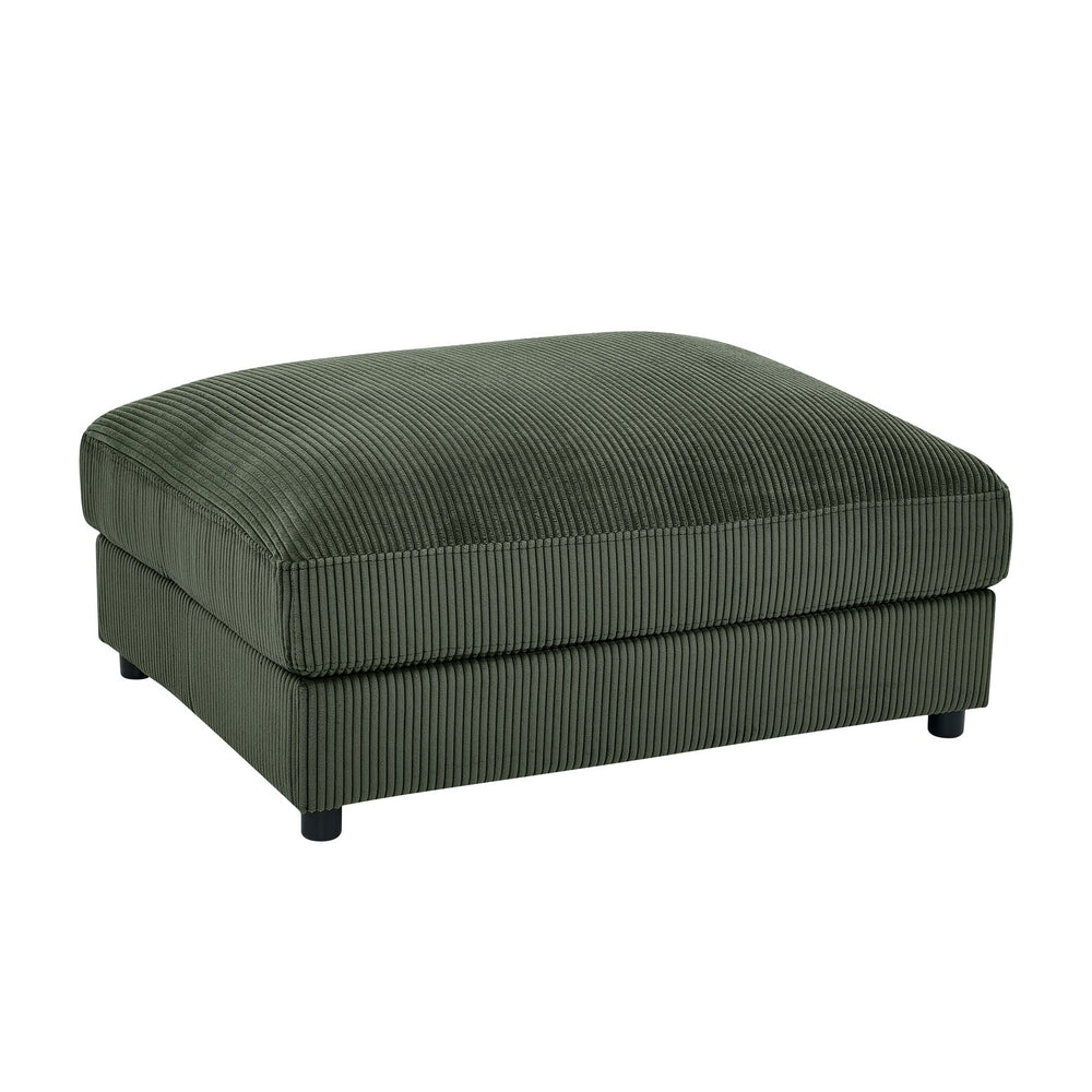 English Elm Corduroy Ribbed Upholstered Ottoman Plush Footrest or Extra Seating for Living Rooms Dark Green B2748P483415