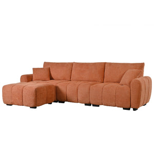 English Elm [video] Boucle Modular L-shaped Sectional with Ottoman Pull-line Cushions Living Room N723S1008G