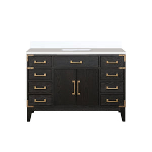 English Elm Black Oak Single Bath Vanity 48" W X 22" D With Premium White Quartz Top & Ample Storage Solutions B2731P260924