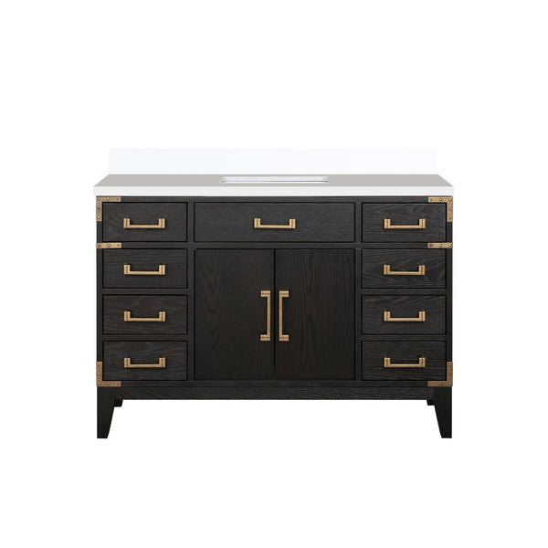 English Elm Black Oak Single Bath Vanity 48" W X 22" D With Premium White Quartz Top & Ample Storage Solutions B2731P260924