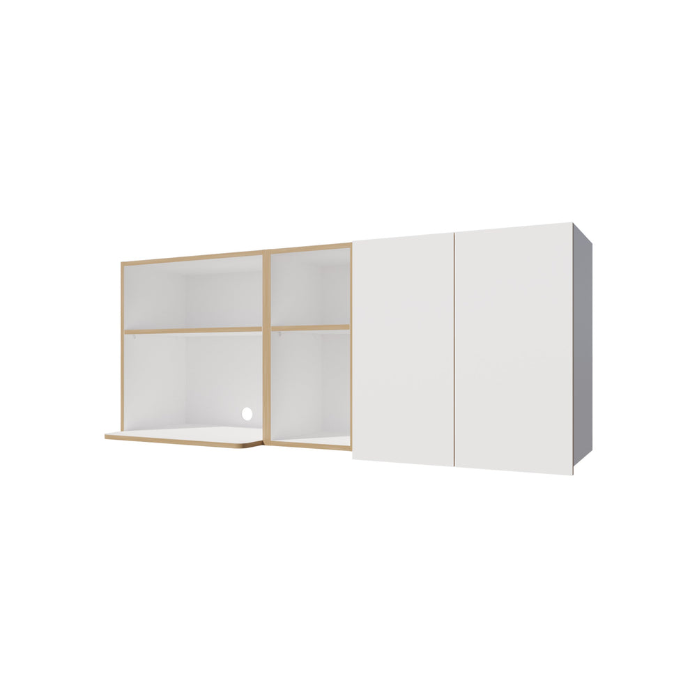 English Elm Wall-Mounted Kitchen Cabinet with Microwave Nook, Open Shelves & Double-Door Storage in Oak/White – Space-Saving Design B128P287520