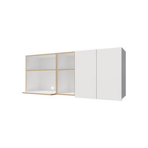 English Elm Wall-Mounted Kitchen Cabinet with Microwave Nook, Open Shelves & Double-Door Storage in Oak/White – Space-Saving Design B128P287520