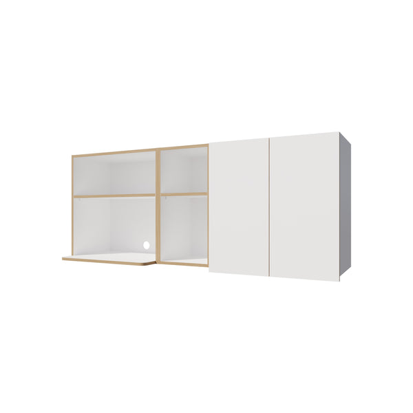 English Elm Wall-Mounted Kitchen Cabinet with Microwave Nook, Open Shelves & Double-Door Storage in Oak/White – Space-Saving Design B128P287520