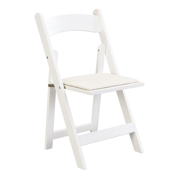 English Elm Upholstered solid wood folding chair with plush PU cushion, space-saving portable seating for events/home gatherings Beige+White W495P193649