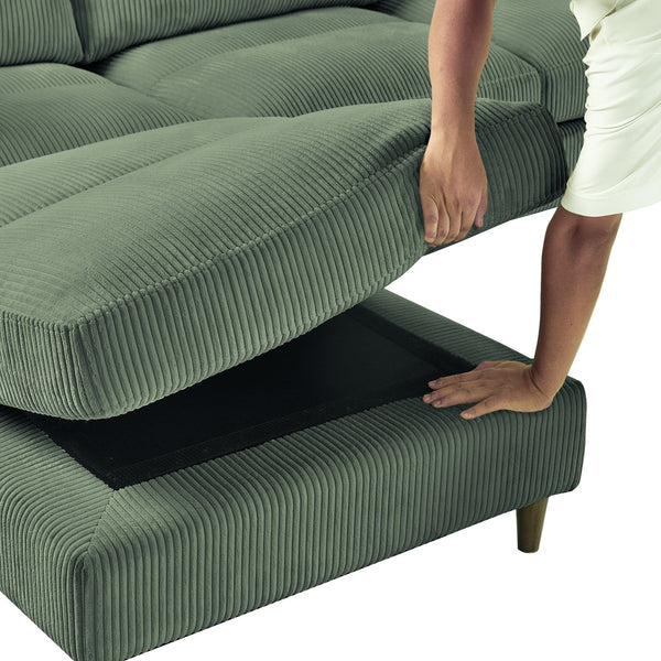 English Elm Modern corduroy modular sectional sofa U‑ or L‑shape convertible oversized seating with storage pockets adjustable headrests Olive Green W2121S00010