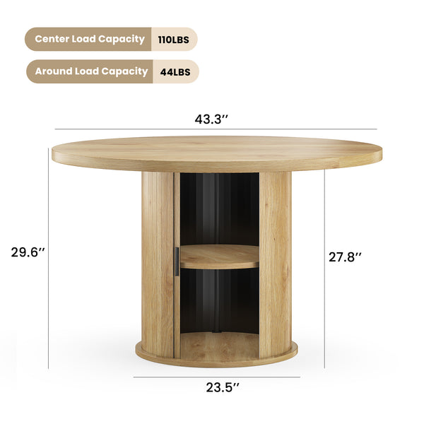 English Elm 43" Round Wood Dining Table with Geometric Metal Base Seats 4 Space Saving Modern Natural T3623P433900