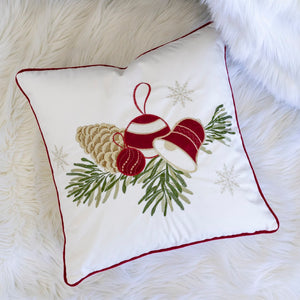 English Elm White Christmas Throw Pillow – Elegant Pinecone & Ornament Embroidery, 20X20 With Hidden Zipper B357P361356-GIGA