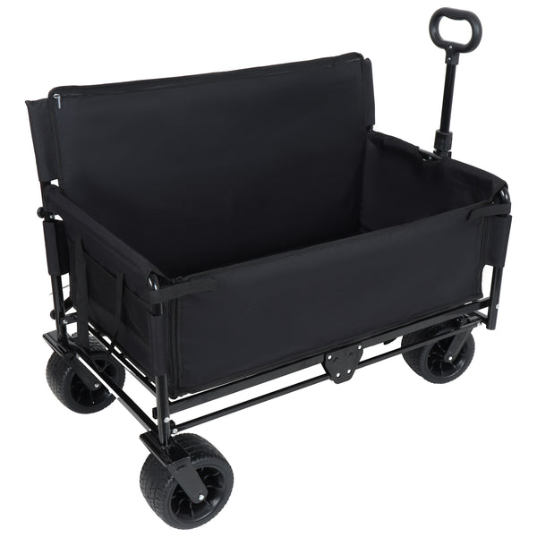 English Elm 3-in-1 Convertible Folding Utility Wagon with Bench Seat Carbon Steel Heavy Duty Black W2932P315006
