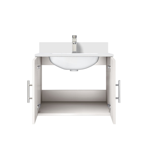 English Elm Glossy White Bath Vanity 24" W X 22" D With Cultured Marble Top & Chrome Faucet Set For Modern Decor B2731P258571
