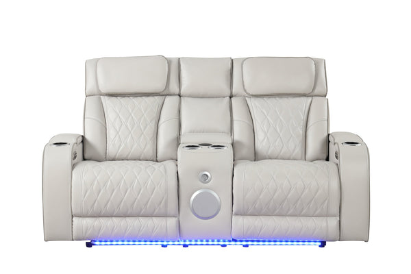 English Elm Fortuner 3PC Beige Living Room Set with Power Recline, Massage, LED Lighting, Bluetooth Speakers and USB B009S01502