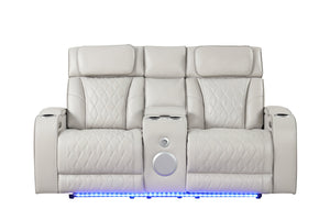 English Elm Fortuner 3PC Beige Upholstery Recliner Set with LED, Massage, Power Recliners, Bluetooth, USB - Modern Luxury B009S01804