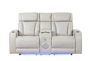 English Elm Fortuner Modern Upholstery Recliner Loveseat With Massage, Led Lights & Bluetooth - Beige Elegance G150109102