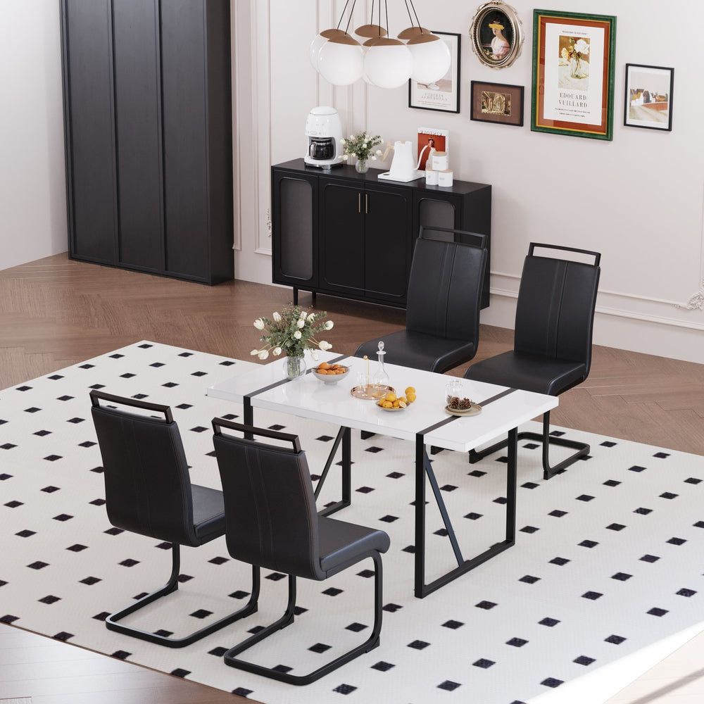 English Elm 55 Inch Industrial Farmhouse 5 Piece Dining Set with Mdf Table and Pu Chairs W2189S00855