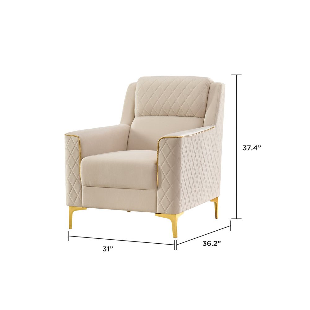 English Elm Lisa Quilted Ivory Accent Chair with Birch Frame Gold Steel Legs Pocket Coil Seat B009P441818