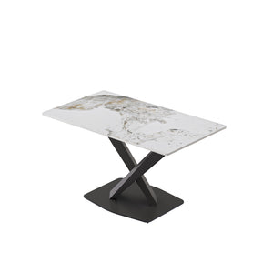 English Elm 55.12" Modern Artificial Stone Dining Table With Black Metal X-Leg Base For 6 - Stylish & Durable W1535S00539