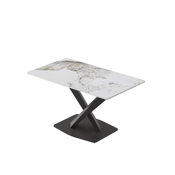 English Elm 55.12" Modern Artificial Stone Dining Table With Black Metal X-Leg Base For 6 - Stylish & Durable W1535S00539
