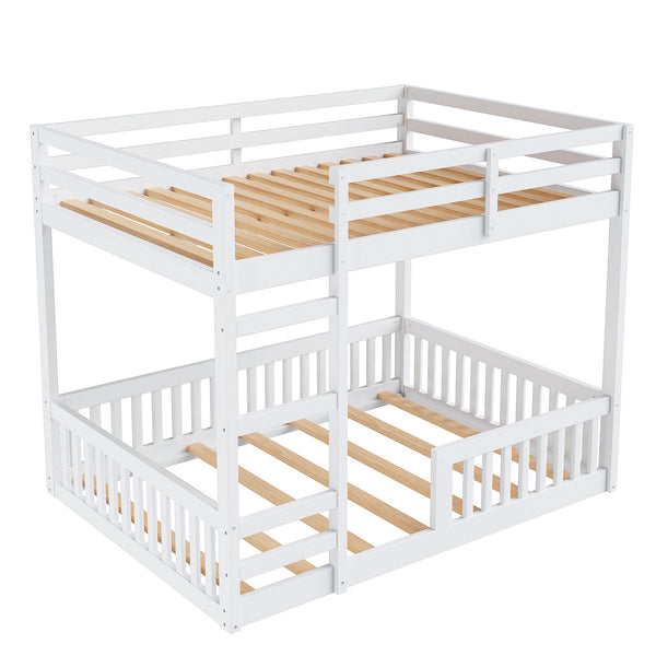 English Elm Full Full over Full Wood Bunk Bed with Ladder & Guardrails, Space-Saving Pine Frame for Kids Rooms White N7090002223K