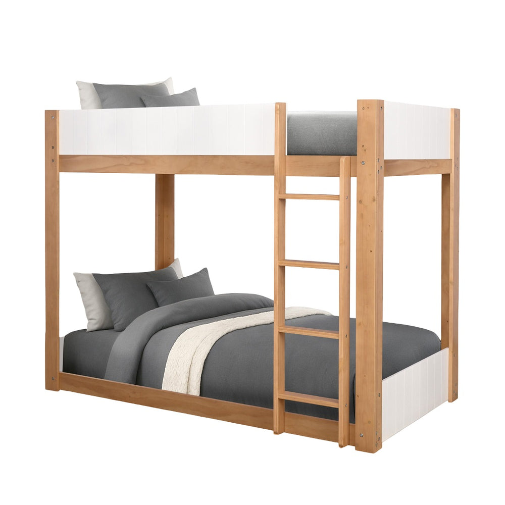 English Elm Contemporary Twin Over Twin Bunk Bed With Lock Joint Side Rails - Stylish White Finish For Kids' Rooms B2741S00689