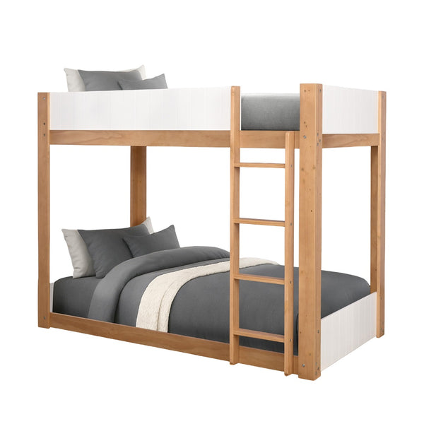 English Elm Contemporary Twin Over Twin Bunk Bed With Lock Joint Side Rails - Stylish White Finish For Kids' Rooms B2741S00689
