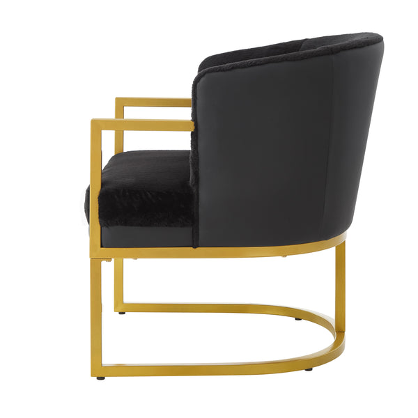 English Elm Modern Faux Fur Accent Chair Plush Upholstered Seat with Gold Iron Legs for Any Room Black N763P360688B
