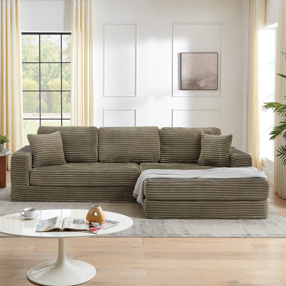 English Elm Right Modular Corduroy Sectional Sofa Converts to Queen Bed for Small Space Living W487S00361