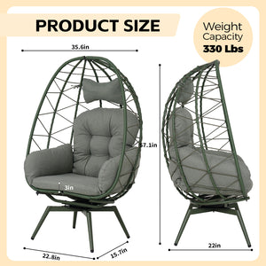 English Elm Oversized Swivel Rattan Egg Chair with Plush Cushions for Patio or Living Room T5880P501010