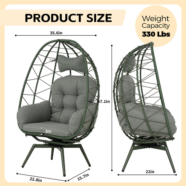 English Elm Oversized Swivel Rattan Egg Chair with Plush Cushions for Patio or Living Room T5880P501010