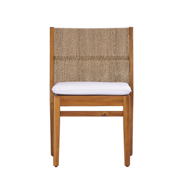 English Elm Acacia Hardwood Outdoor Dining Chairs with Wicker Detail and Cushions Set of 2 N772P384695T
