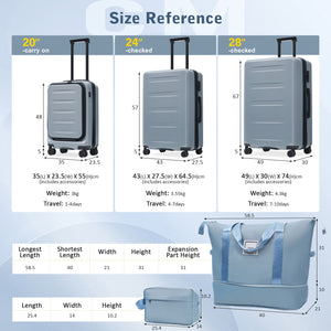 English Elm Luggage 5 Piece Hardside Abs Set with Front Access Carry on and Tsa Spinner Wheels Blue N732P391544C