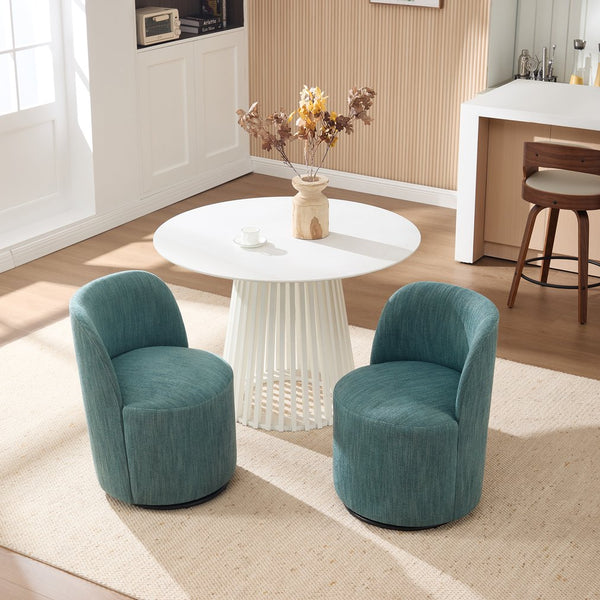 English Elm Set Swivel Barrel Accent Chair Armless Linen Upholstered Compact Seat for Dining Vanity Bedroom Dark Green W3244P454059