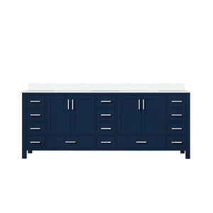 English Elm Navy Double Bath Vanity 84" W x 22" D with White Quartz Top – Solid Wood, Soft-Close, 14 Drawers B2731P258990