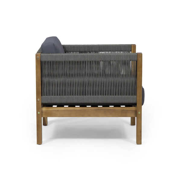 English Elm Christopher Knight Home® - LAUREL Club Chair Teak Acacia Wood with Handwoven Rattan Rope, Water-Resistant Cushions, Modern Outdoor Flair 65439.00GRY