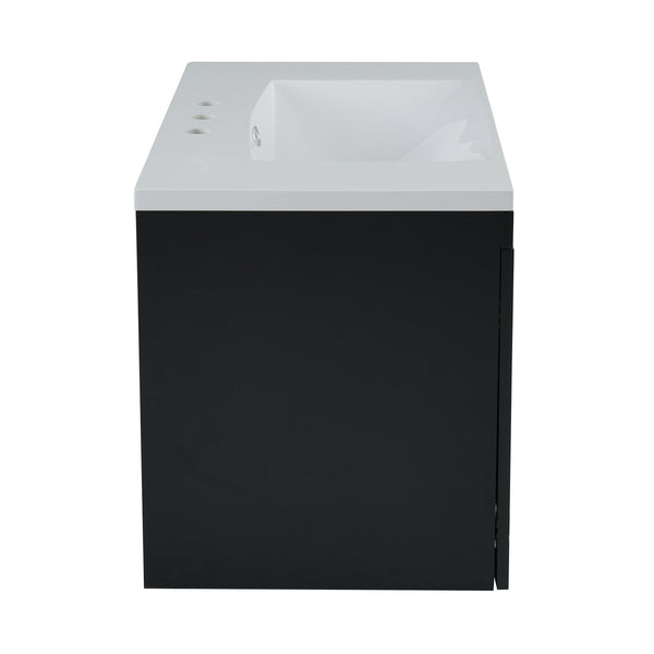 English Elm 72'' Wall Mounted Bathroom Vanity with 4 Drawers & Double Cabinets, Waterproof MDF, Smooth Slide Rails Black N710SS00009B