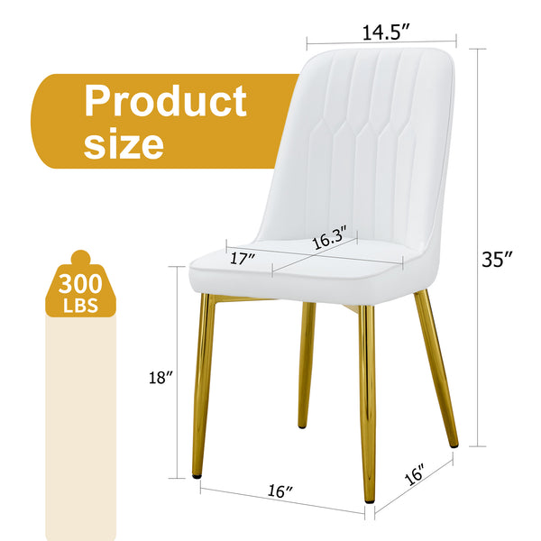 English Elm 4 Modern Dining Chairs White Gold PU Leather Ergonomic Seat Thick Cushion Metal Legs Anti-Slip Pads W1151P250089