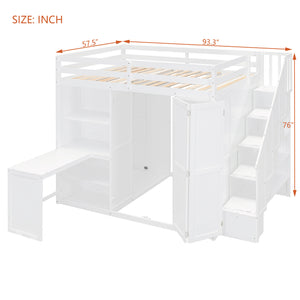 English Elm Full Size Loft Bed with Wardrobe Desk and Shelving for Modern Teen Bedroom White LT000679AAK-1