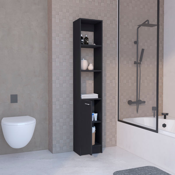 English Elm Linen tall storage cabinet with single door and 6 adjustable shelves, sleek handle and modern finish Black 46 L x 18.8 W x 5.11 H B097P199754