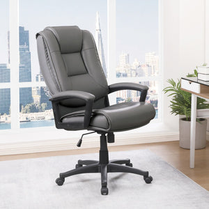 OSP Home Furnishings High Back Bonded Leather Office Chair with Lumbar Support and Ergonomic Padded Seat Charcoal EC5162-EC42