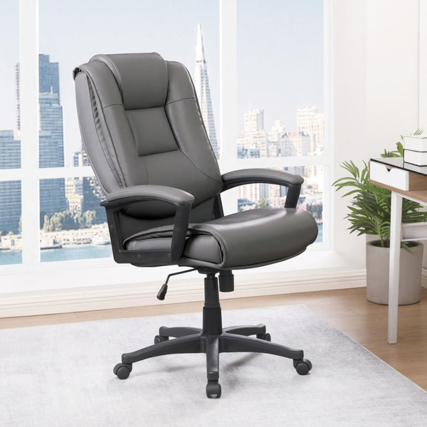 OSP Home Furnishings High Back Bonded Leather Office Chair with Lumbar Support and Ergonomic Padded Seat Charcoal EC5162-EC42