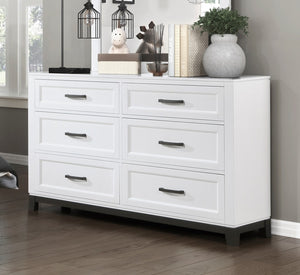 English Elm White Six Drawer Dresser with Picture Frame Fronts and Metallic Accents for Bedroom B011P270965