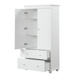 English Elm Tall Storage Cabinet With Three Drawers For Bathroom/Office, White