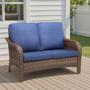 English Elm 49.6" Pe Wicker Patio Loveseat All-weather Steel Frame Deep Seat Outdoor Sofa Blue T3773P417379