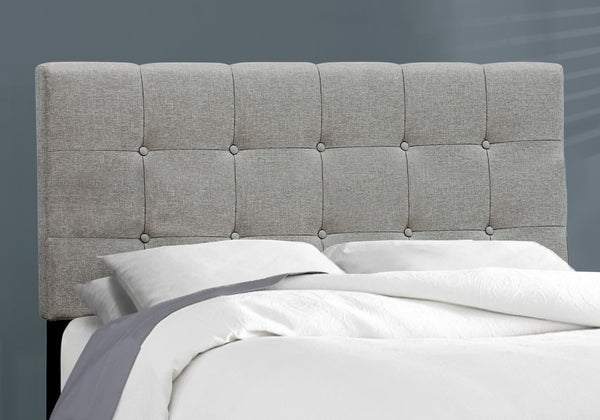 English Elm Bed, Grey Upholstered Full Size Platform Bed with Tufted Padded Headboard, Low Profile Design B2710P219518