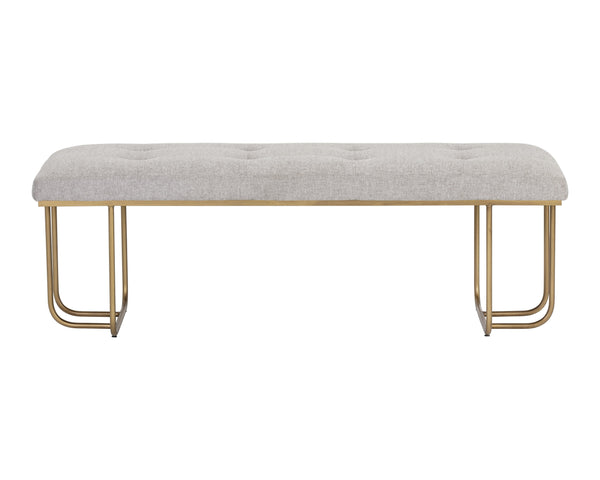 Sunpan Maverick Bench - Stylish Tufted Seat with Antique Brass Legs for Elegant Living Room Seating Belfast Heather Grey