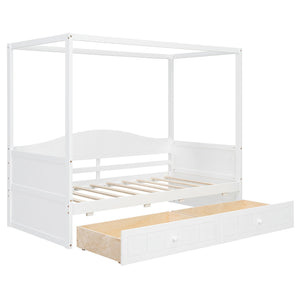 English Elm Twin Canopy Daybed with Pull Out Trundle Pinewood Frame for Kids or Guest Rooms N708P373435K